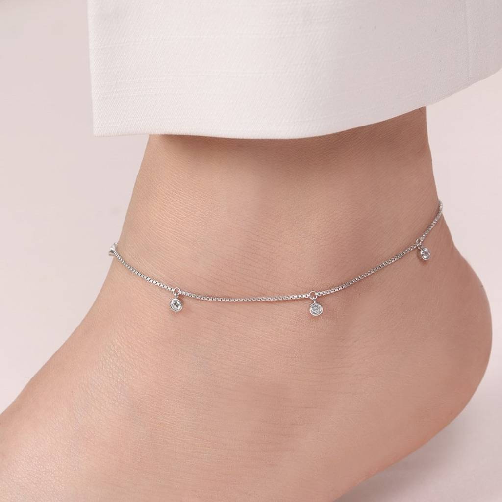 Zavya Drop Rhodium Plated 925 Sterling Silver Anklet : ANK-60104-PAIR