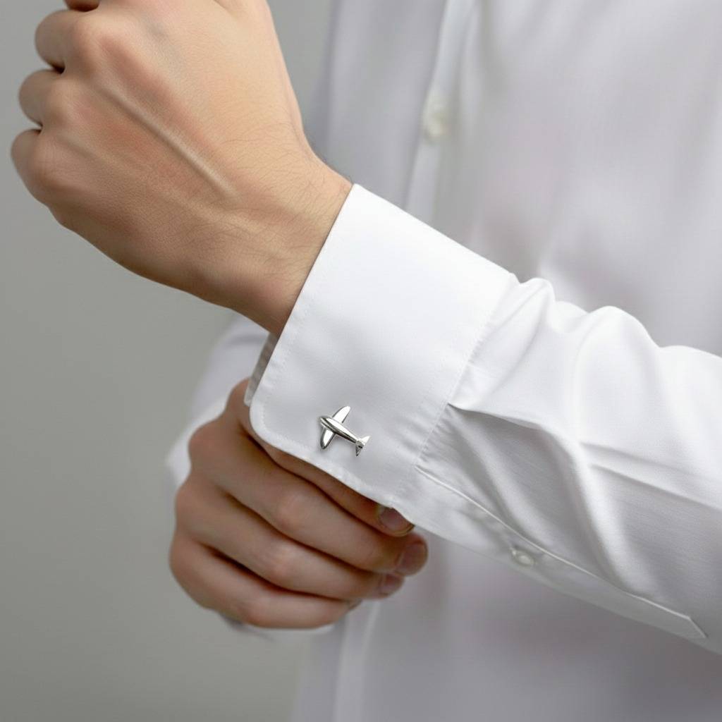 Silver Plated Airplane Plane Jet Pilot Pair Cufflinks For Men Boys Buisness Gift : PX9CL15