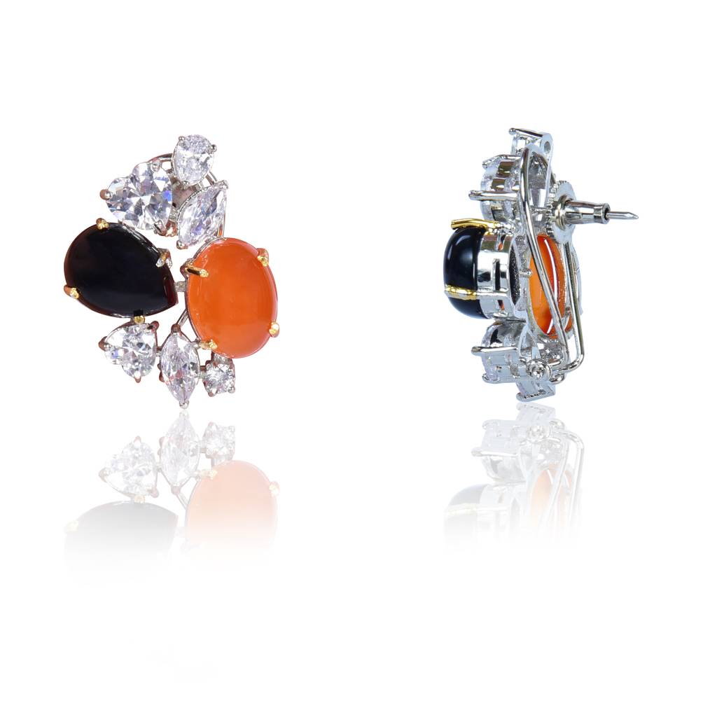 Statement Black And Red Onyx Stud Earrings : IE896