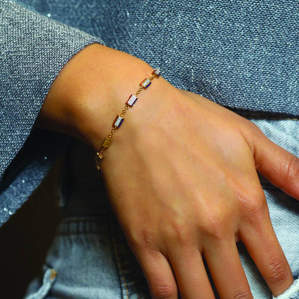 Red Enamel Accent - Lab Diamond Chrome Bracelet : LLBR0104