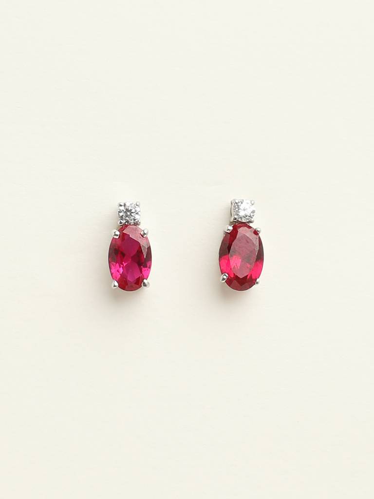 92.5 Sterling Silver Rhodium Plated Swiss Zirconia Blood Red Oval Stud Earrings With Screw Back Gift For Women  : CSCLRE5OV_RU