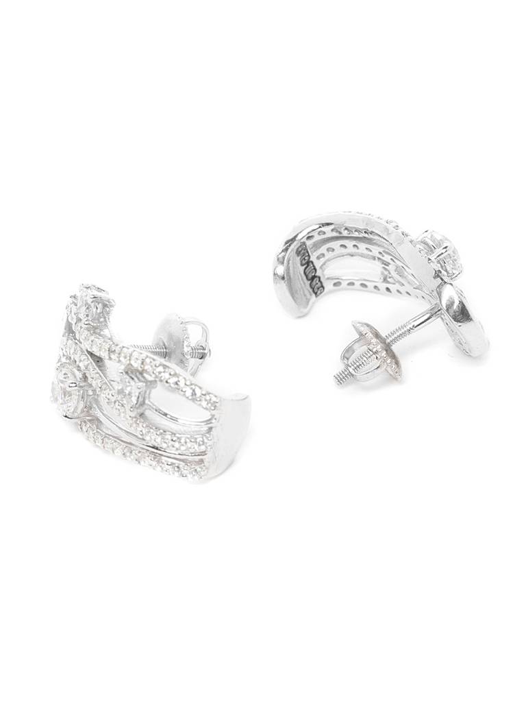 925 Sterling Silver Swiss Zirconia Hoop Julie Earring With Screw Back Gift For Women And Girls : CSWZHDE17