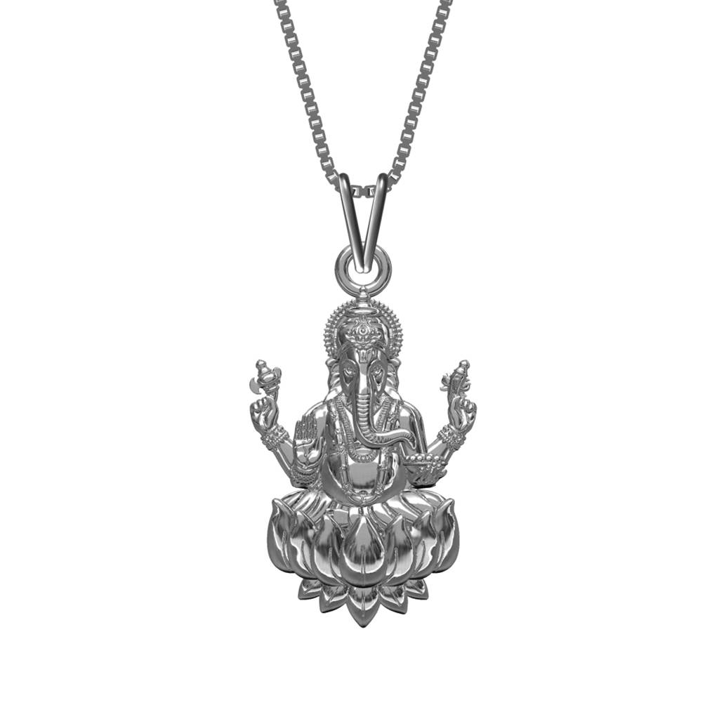 Silver Lord Ganesha Sitting On Lotus Pendant : ZLGDP-1020
