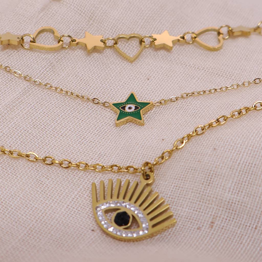 Women’S Gold Plated Evil Eye Star Layered Necklace | Trendy Fashion Jewelry For Girls & Women : LJMN001