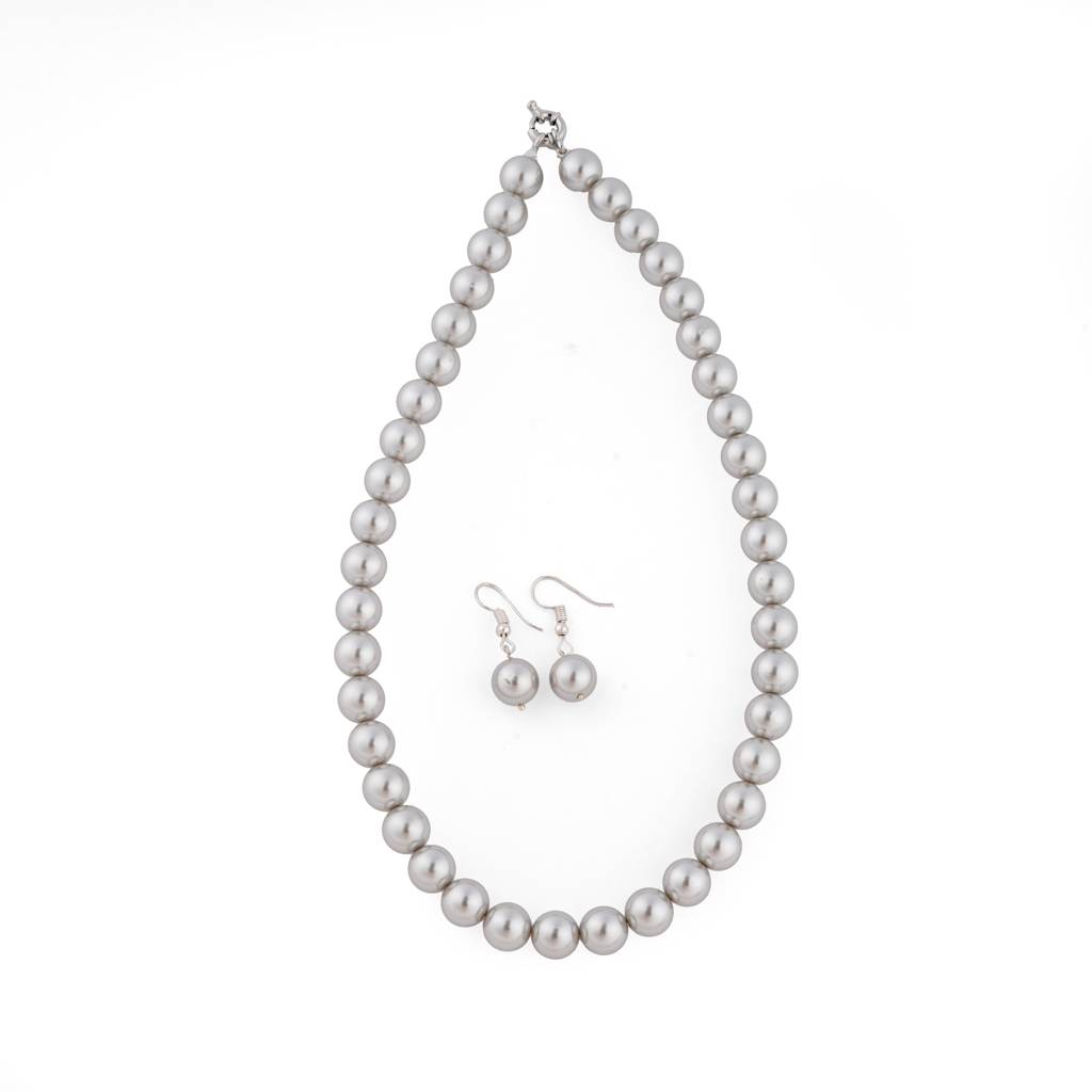 Silver Grey Pearls Necklace Set : PRMBS10