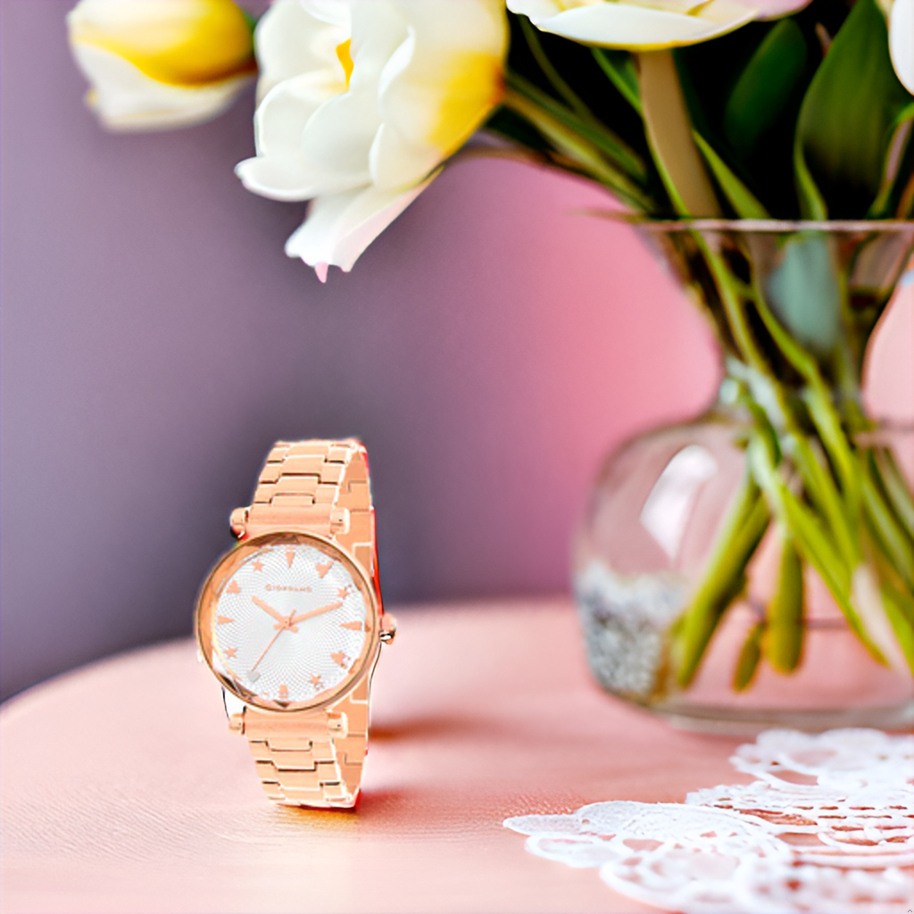 Analog Wrist Watch For Women Stylish Metal Strap With Water Resistant 3 Hand Mechanism For Girls & Ladies To Comp : GD-4211-22