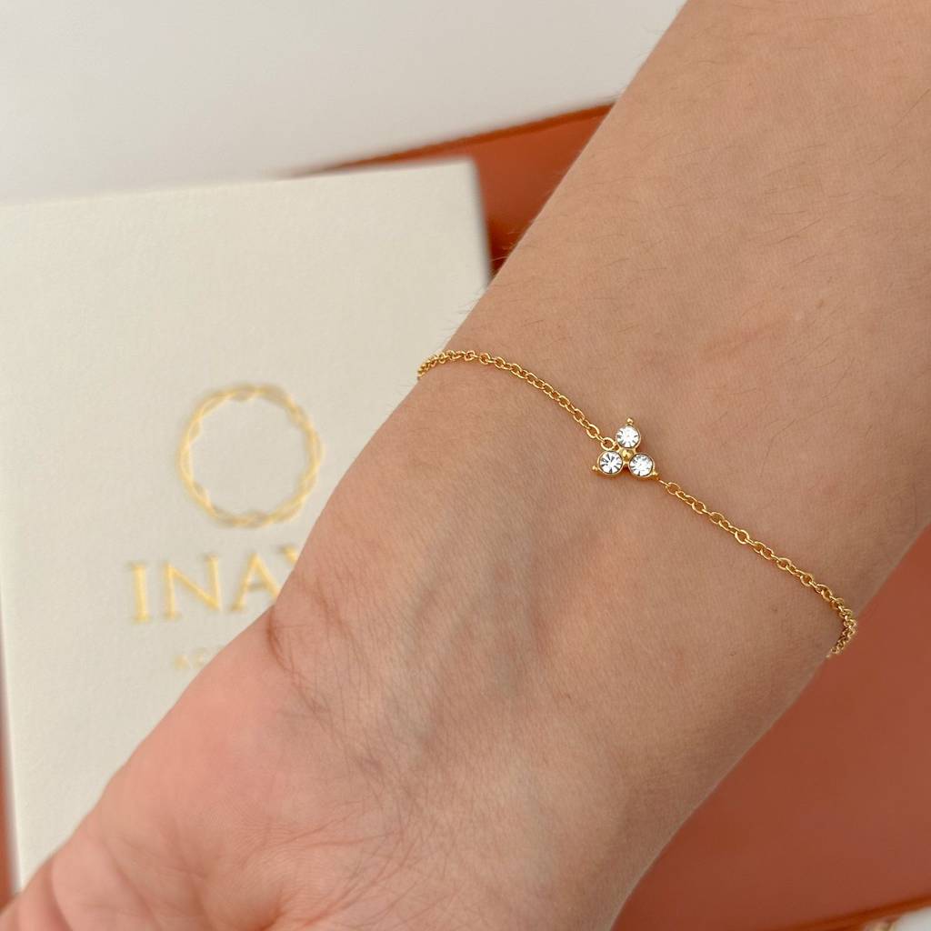 18Kt Gold Plated Minimalistic Cubic Zirconia Flower Bracelet, Prisha : Prisha