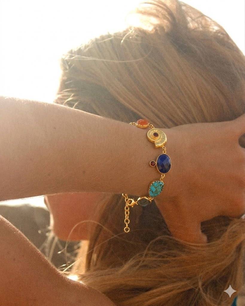Multi Gemstone Charm Bracelet In Gold : AWB-079
