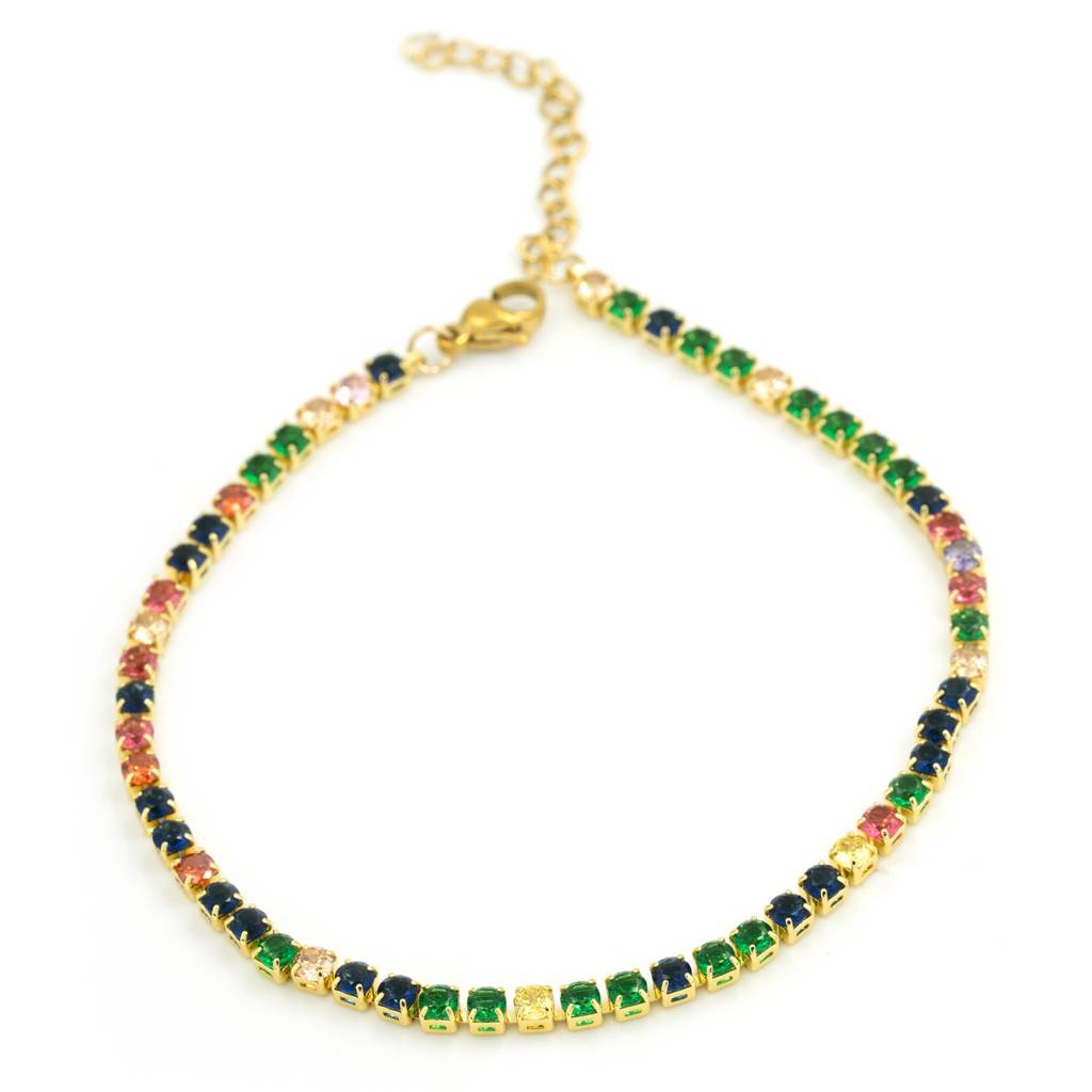 Gold Plated Dual Leaf Rainbow Anti Tarnish Anklet For Women : HSPS60MB0990