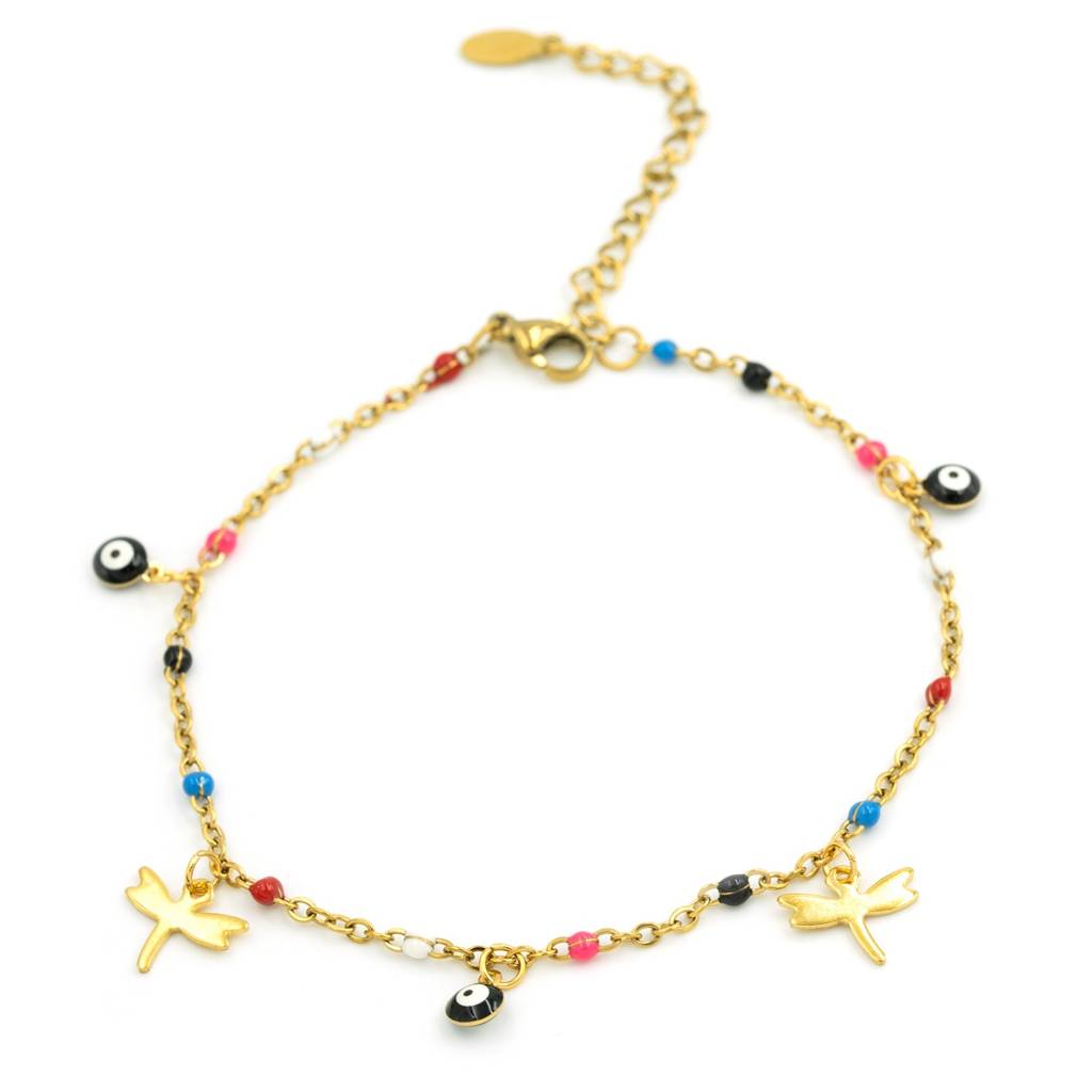 Gold Plated Butterfly Evil Eye Beaded Anti Tarnish Anklet For Women : HSPS60MB0992
