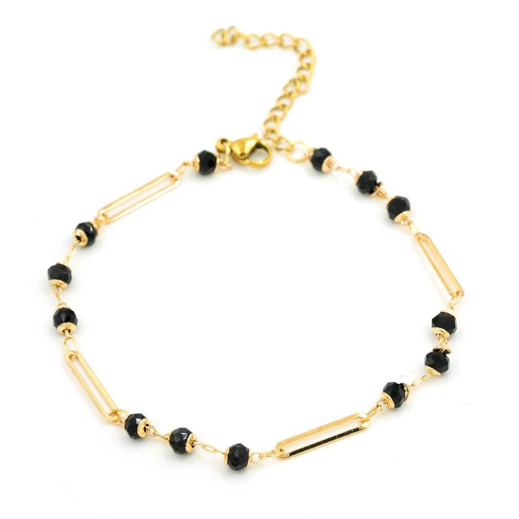 Gold Plated Black Crystal Link Anti Tarnish Anklet For Women : HSPS60MB0993