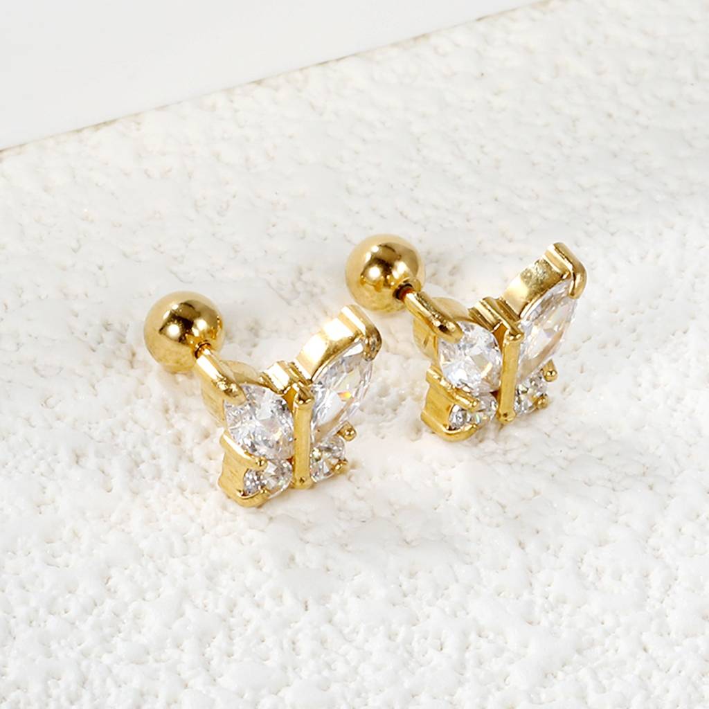 Gold Plated Daily Wear Butterfly Diamond Stud Earring - Gold : EA63140AG