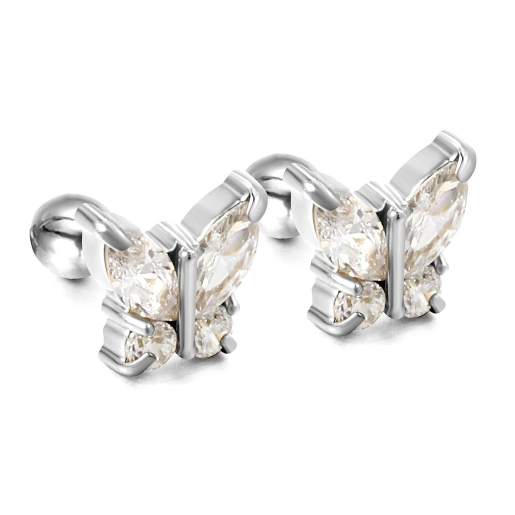 Gold Plated Daily Wear Butterfly Diamond Stud Earrings - Silver : EA63140AS