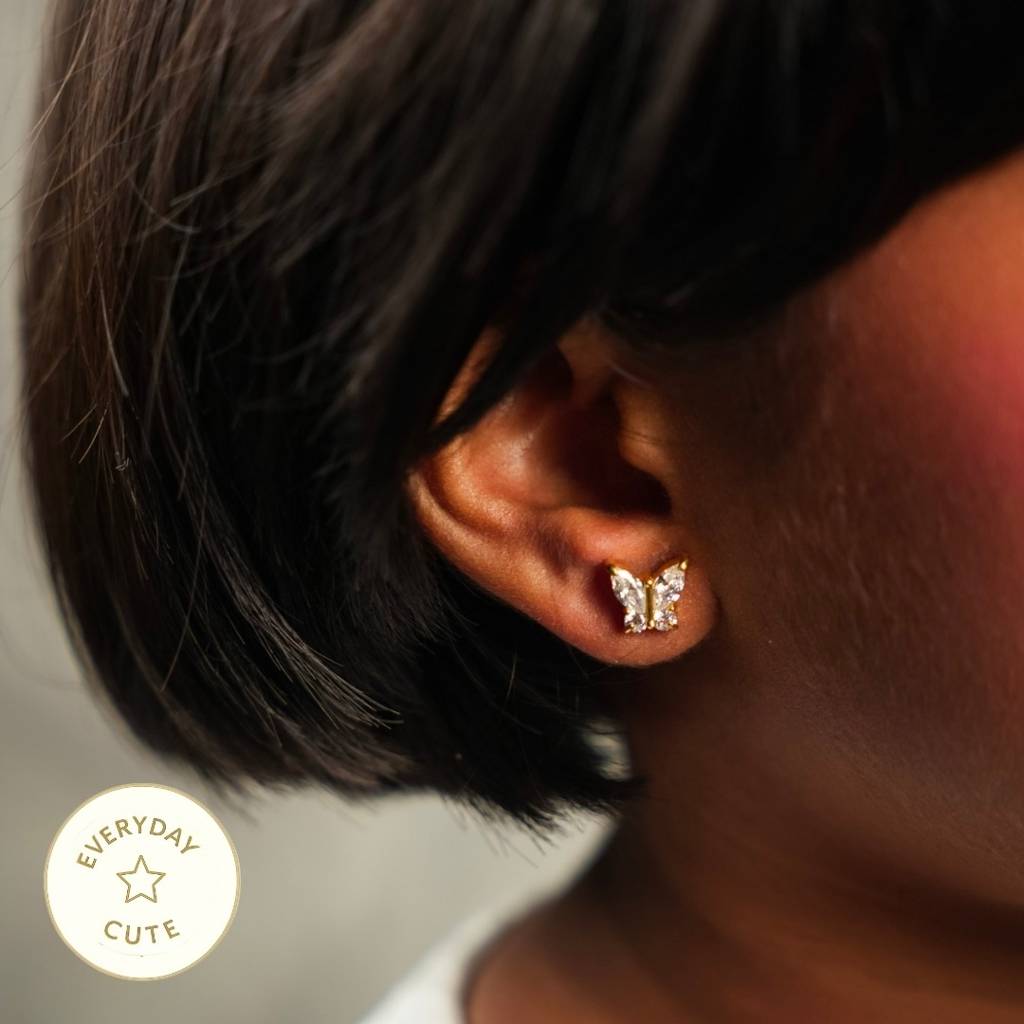 Gold Plated Daily Wear Butterfly Diamond Stud Earring - Gold : EA63140AG