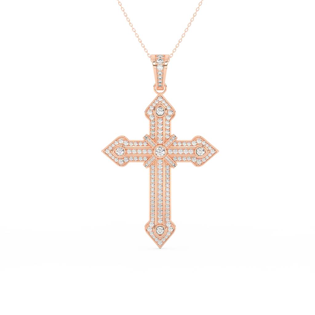 2Ct Round Cut Moissanite Unisex Cross Pendant In 14K Gold Plated : FJ_027