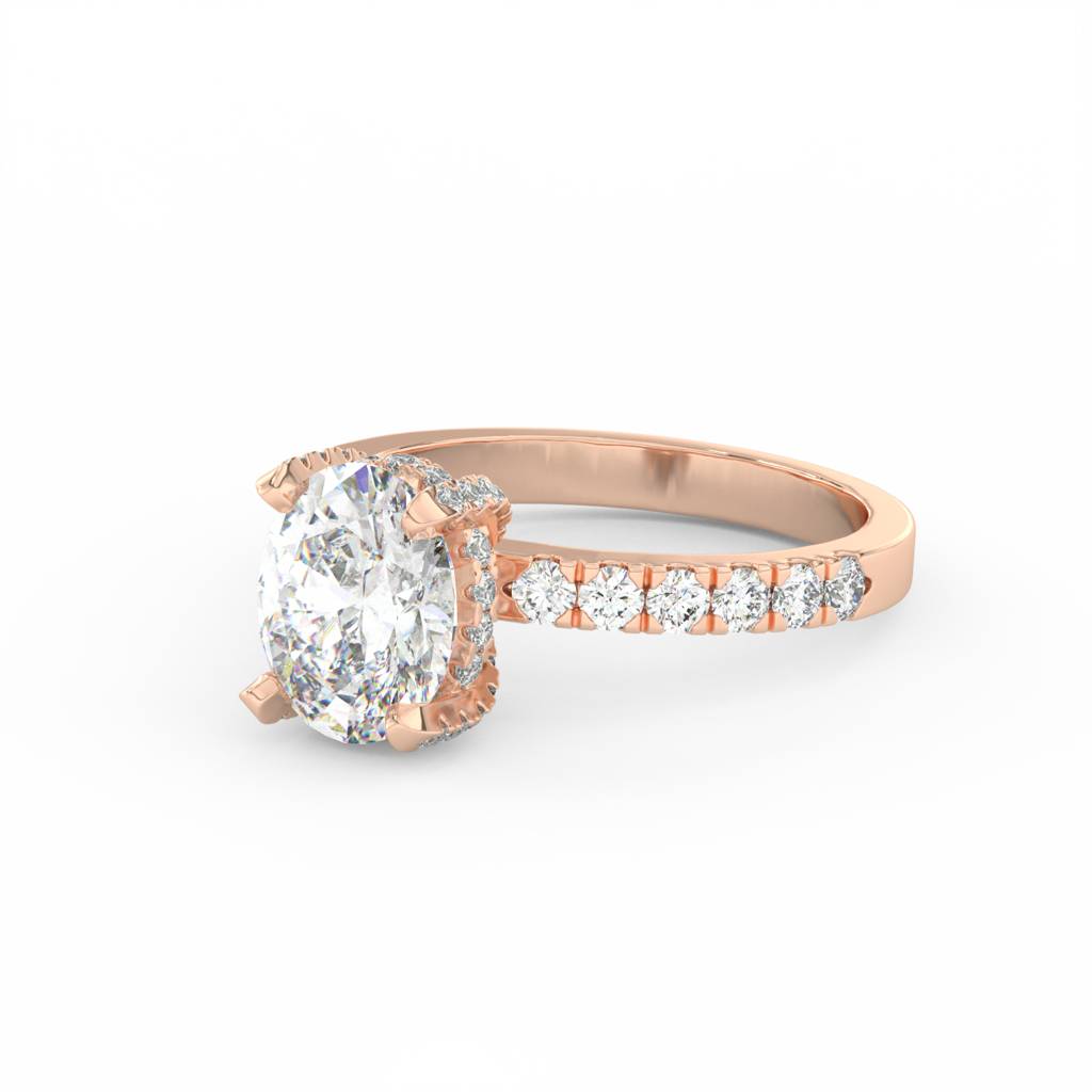 2Ct Oval Cut Moissanite Hidden Halo Engagement Ring 14K Gold Plated : FJ_033