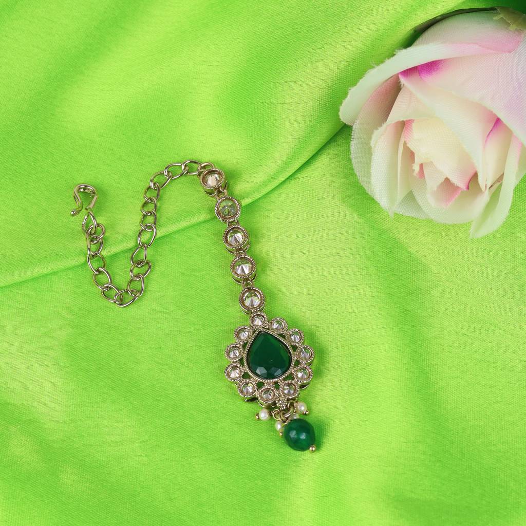 Traditional Flower Shape And Pearl Silver Gold Plated Set Of 2 Combo Maang Tikka For Women & Girls : 2TK36_6TK119