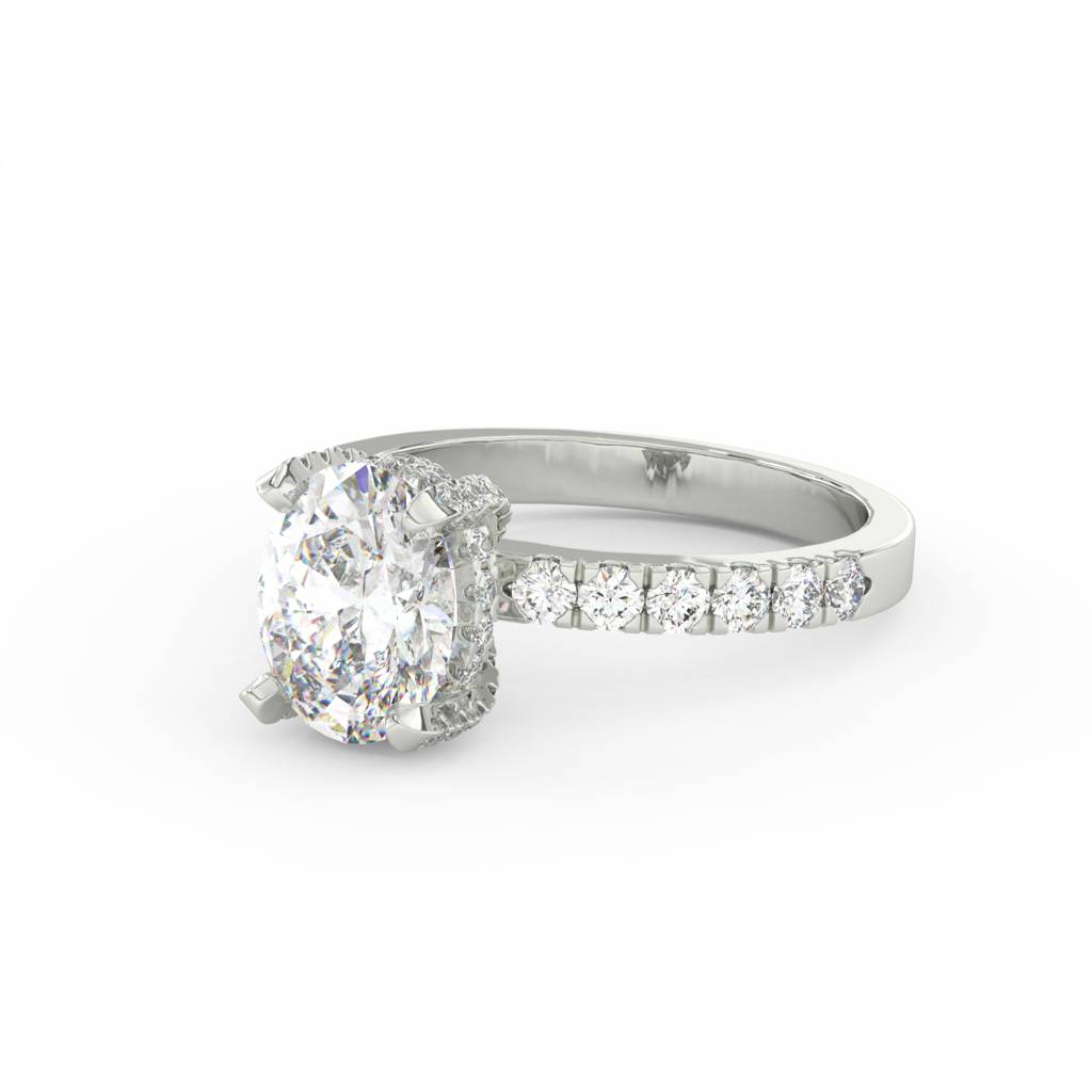 2Ct Oval Cut Moissanite Hidden Halo Engagement Ring 14K Gold Plated : FJ_033
