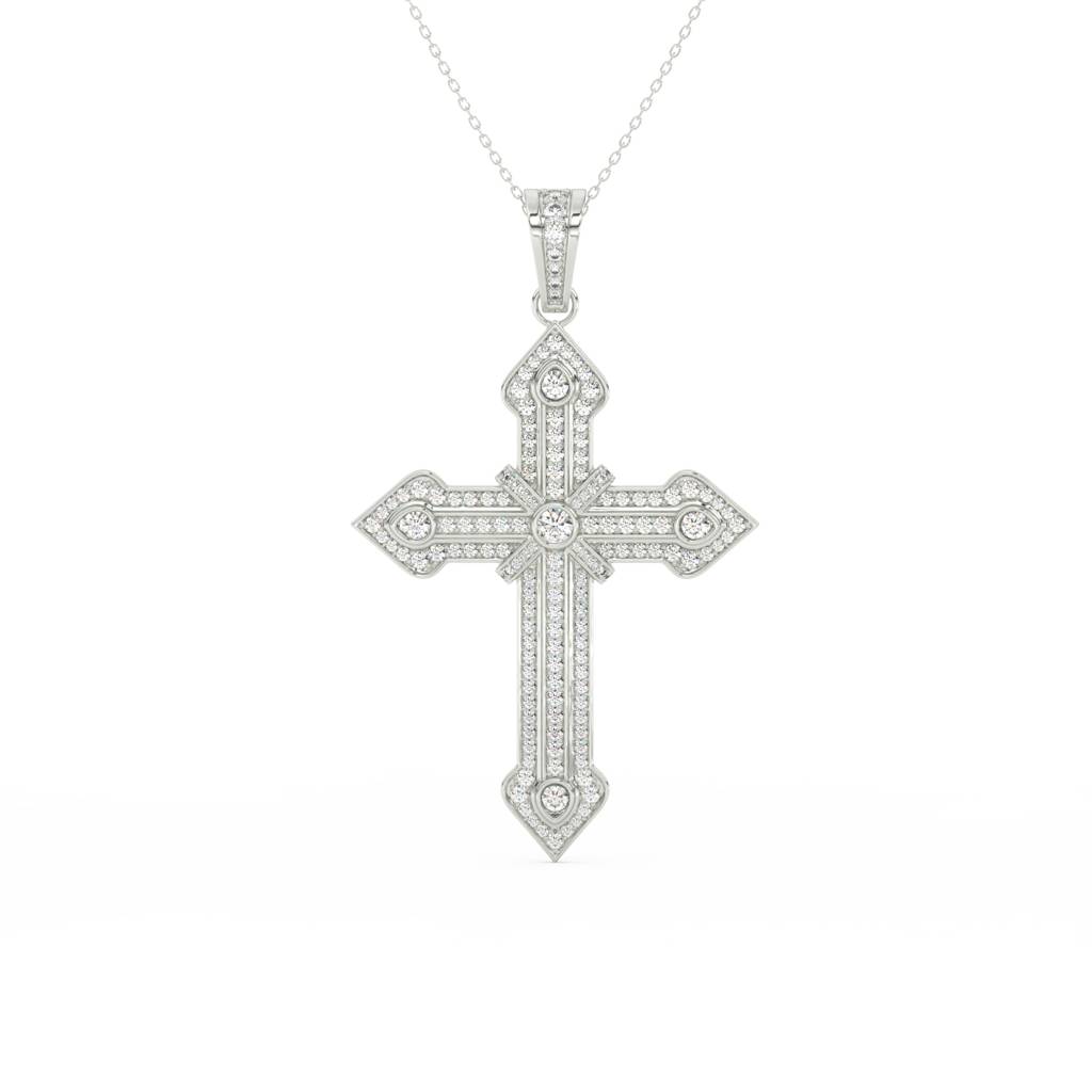 2Ct Round Cut Moissanite Unisex Cross Pendant In 14K Gold Plated : FJ_027