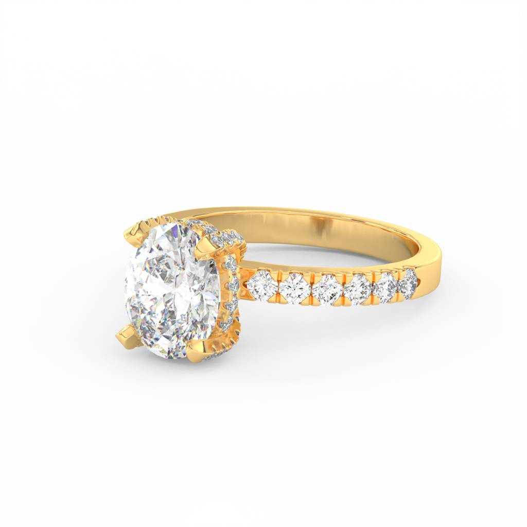 2Ct Oval Cut Moissanite Hidden Halo Engagement Ring 14K Gold Plated : FJ_033