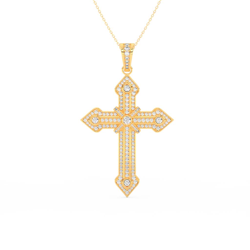 2Ct Round Cut Moissanite Unisex Cross Pendant In 14K Gold Plated : FJ_027