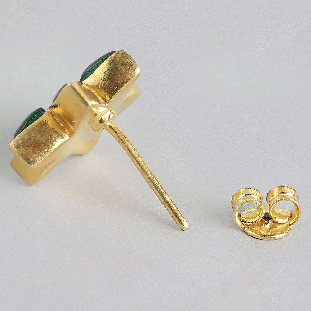 92.5 Silver Green Kundan Flower Stud Earrings : 92.5 Silver Green Kundan Flower Stud Earrings : U100SO007MY050