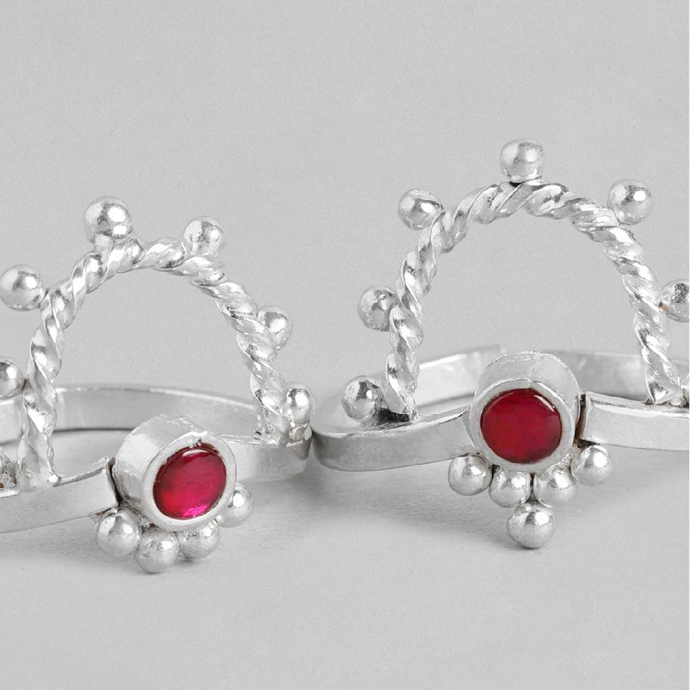 Venki Style Silver 92.5 Toe Ring With Red Stones : Venki Style Silver 92.5 Toe Ring With Red Stones : Venki Style Silver