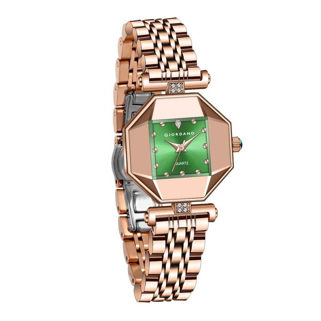 Giordano Dress Watch For Women Â Rose Gold Finish, Diamond Accented Octagonal Dial & Stainless Steel Strap-Gz- : GZ-60096-33