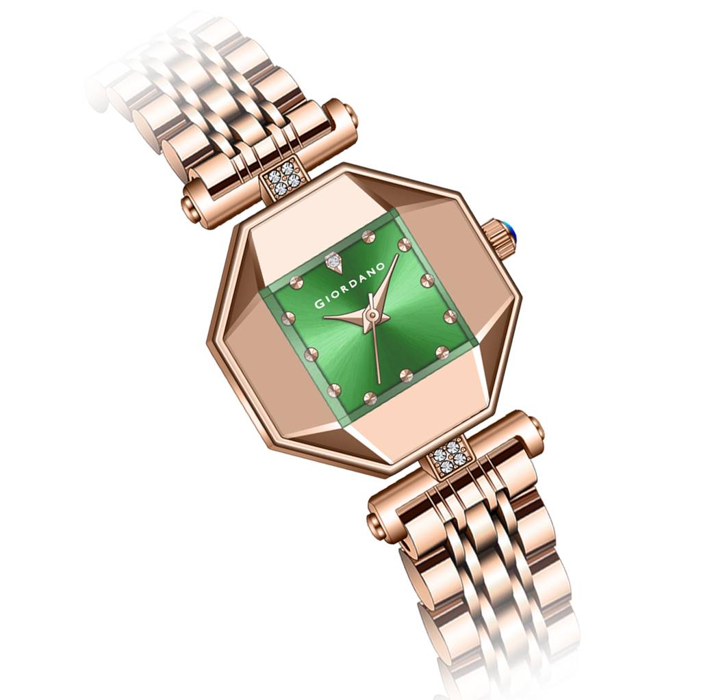 Giordano Dress Watch For Women Â Rose Gold Finish, Diamond Accented Octagonal Dial & Stainless Steel Strap-Gz- : GZ-60096-33