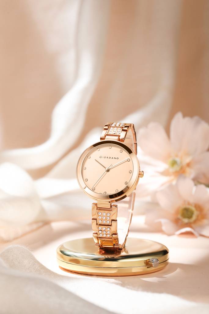 Giordano Eleganza Collection Analog Watch For Women With Crystal-Studded Strap & Diamond Indices - A2037 : A2037-55