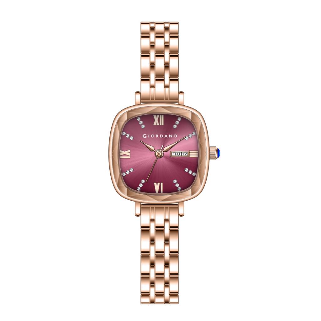 Giordano Elegant Square Rose Gold Watch For Women Â Crystal & Roman Hour Markers, Day-Date Display, Stainless  : GZ-60097-11