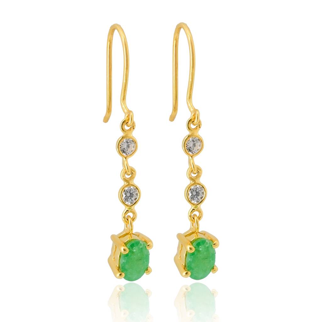 Emerald Drop Earrings With Cz Accents In 18K Gold-Plated 925 Silver : ER0008