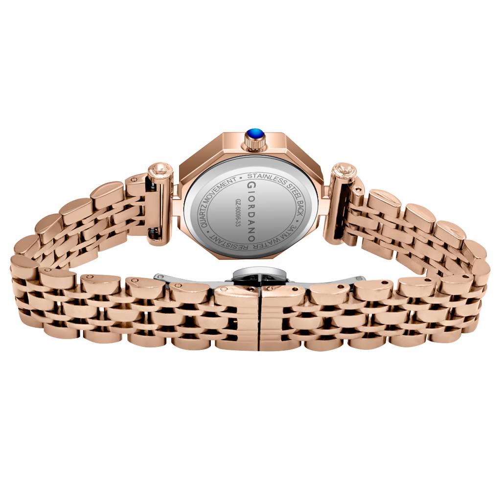 Giordano Dress Watch For Women Â Rose Gold Finish, Diamond Accented Octagonal Dial & Stainless Steel Strap-Gz- : GZ-60096-33