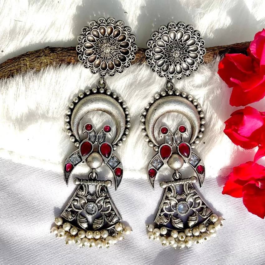 Peacock Oxidised Long Earring : Pb-23-o
