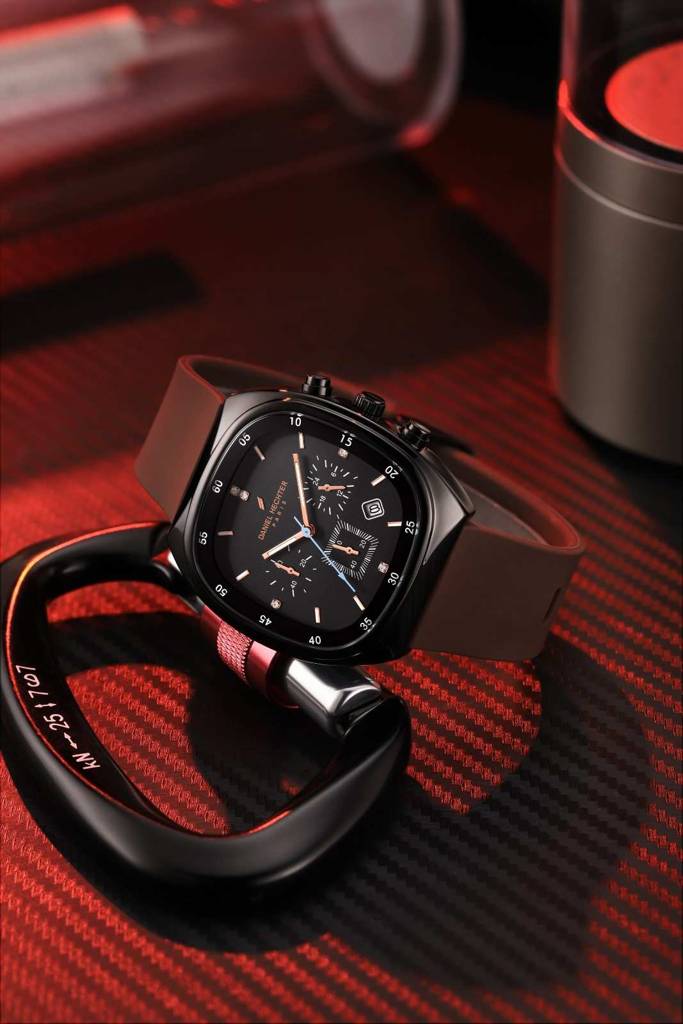 Daniel Hechter Paris Bercy Collection Modern Multi Functional Watch For Men With Square Dial And Silicon Band-Dhm : DHM1001-03