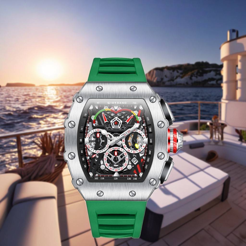 Giordano Multifunction Watch For Men With Day, Date, And 24-Hour Sub-Dial, Water Resistant Square Dial Unique De : GZ-50120-06