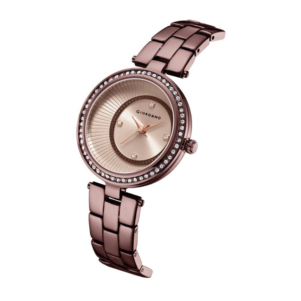 Giordano Unique Analog Watch For Women With Diamond Indices, Stainless Steel Strap And Crystal Embellished Bezel - A2056 : A2056