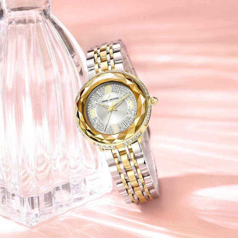 Daniel Hechter Paris Palais-Royal Collection Unique Analoge Watch For Women Withdiamond Cut Glass Dial And Stainl : DHW2003-55