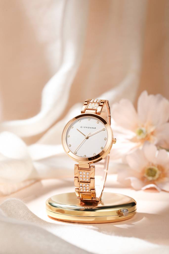 Giordano Eleganza Collection Analog Watch For Women With Crystal-Studded Strap & Diamond Indices - A2037 : A2037-33