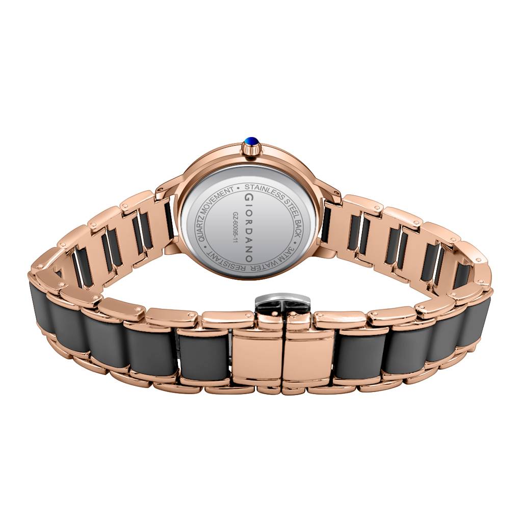 Giordano Flower Case Watch For Women With Crystal-Studded Bezel, Diamond Hour Markers & Dual Tone Stainless Stra : GZ-60095-11