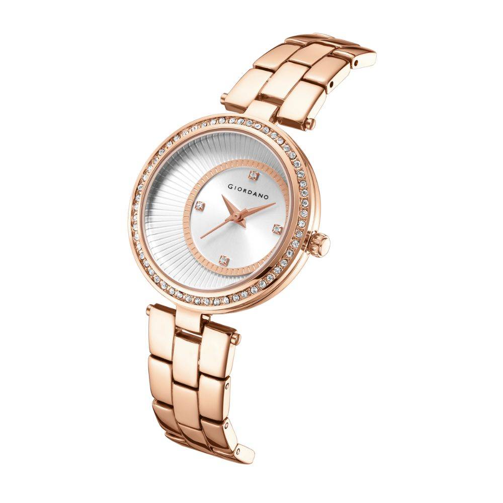 Giordano Unique Analog Watch For Women With Diamond Indices, Stainless Steel Strap And Crystal Embellished Bezel -  : A2056-33
