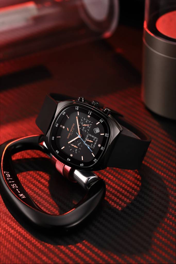 Daniel Hechter Paris Bercy Collection Modern Multi Functional Watch For Men With Square Dial And Silicon Band-Dhm : DHM1001-01