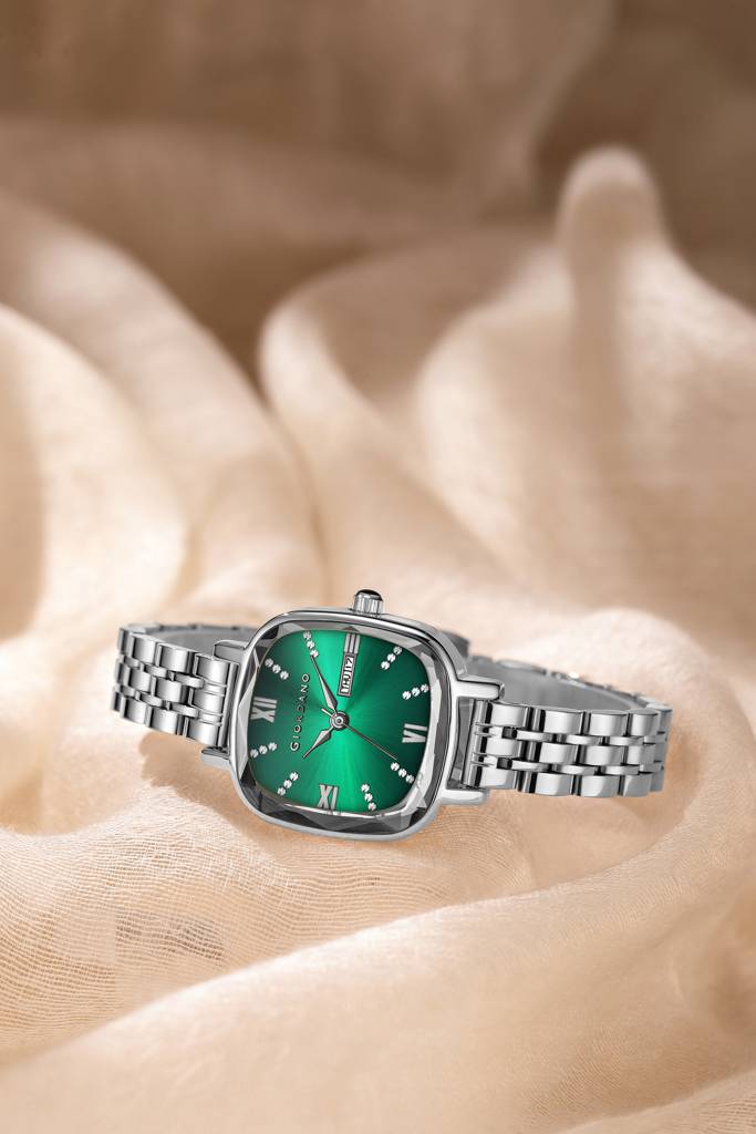 Giordano Elegant Square Rose Gold Watch For Women Â Crystal & Roman Hour Markers, Day-Date Display, Stainless  : GZ-60097-99