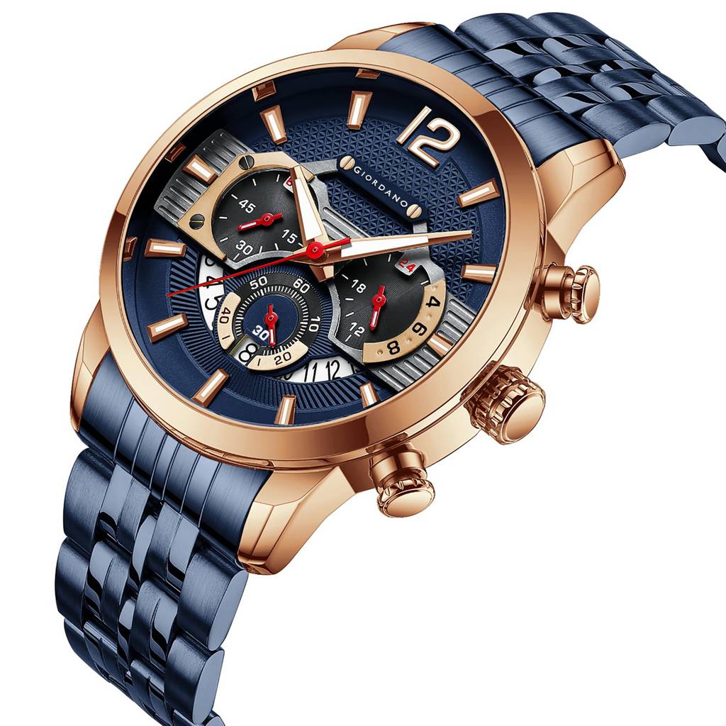 Giordano Analog Wrist Watch For Men Stylish Metal Strap With Water Resistant Multifuntion Mechanism Watch Gz-50032 : GZ-50032-44
