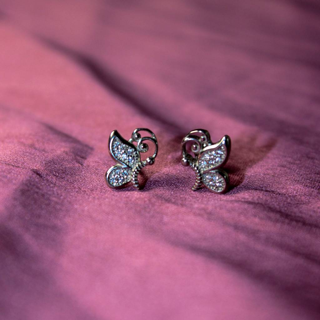 Silver Butterfly Sparkle Studs : KER254