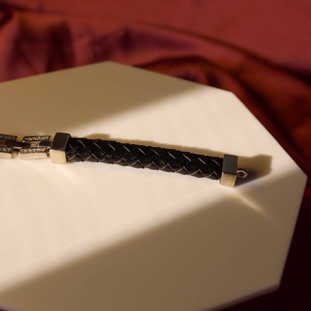 Men'S Brickwork Linked Leather Bracelet : KMJ306