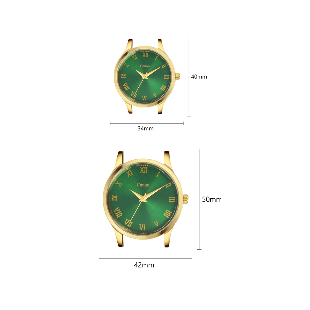 Luxury Golden & Green Couple Watch With Roman Numerals Cn-485 : CN-485