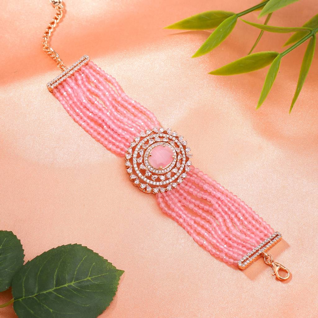 Estele Rose Gold Plated Cz Sparkling Multi-Layered Bracelet With Stones For Women : AD-056-RG-MPBR
