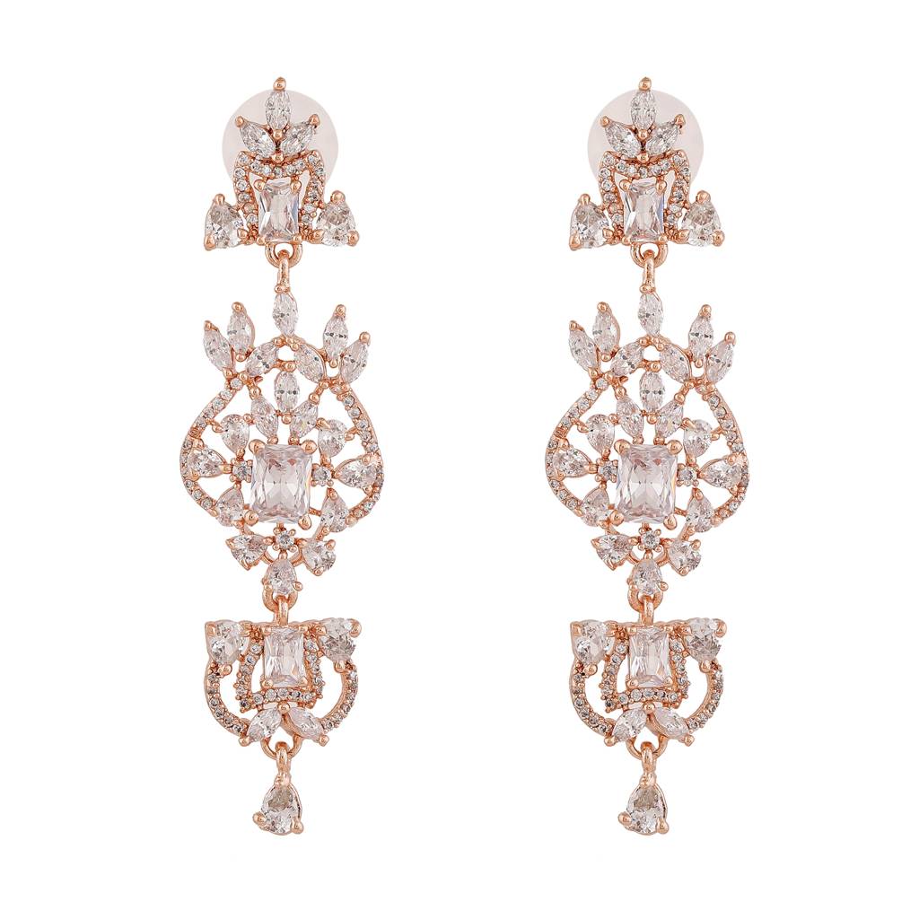 Estele Rose Gold Plated Cz Astonishing Drop Earrings For Women : AD-114705-RGWEER