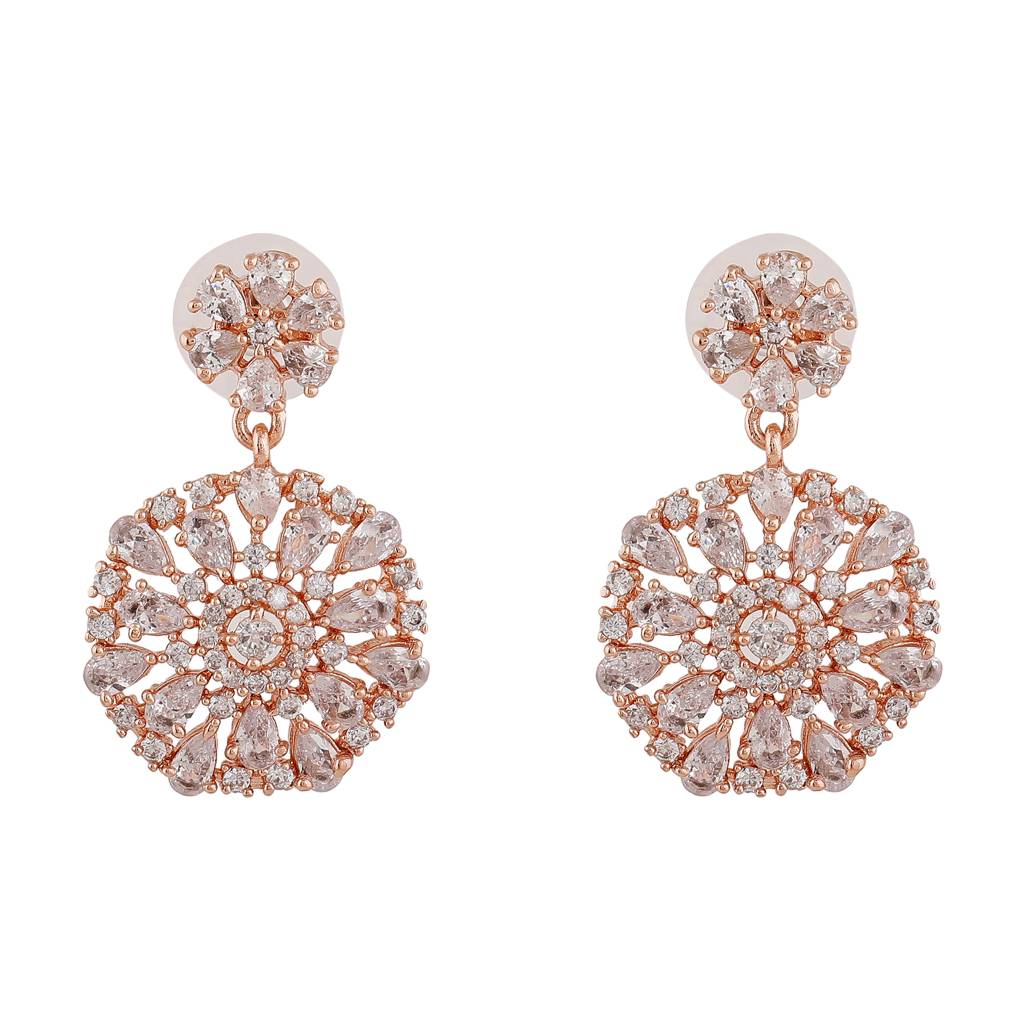 Estele Rose Gold Plated Cz Gorgeous Drop Earrings With White Crystals For Women : AD-114710-RGWEER